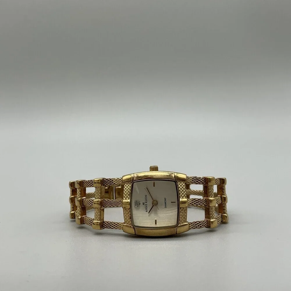 Anne Klein Diamond Womens Watch 21mm Champagne Dial Gold Tone New Battery 6.75